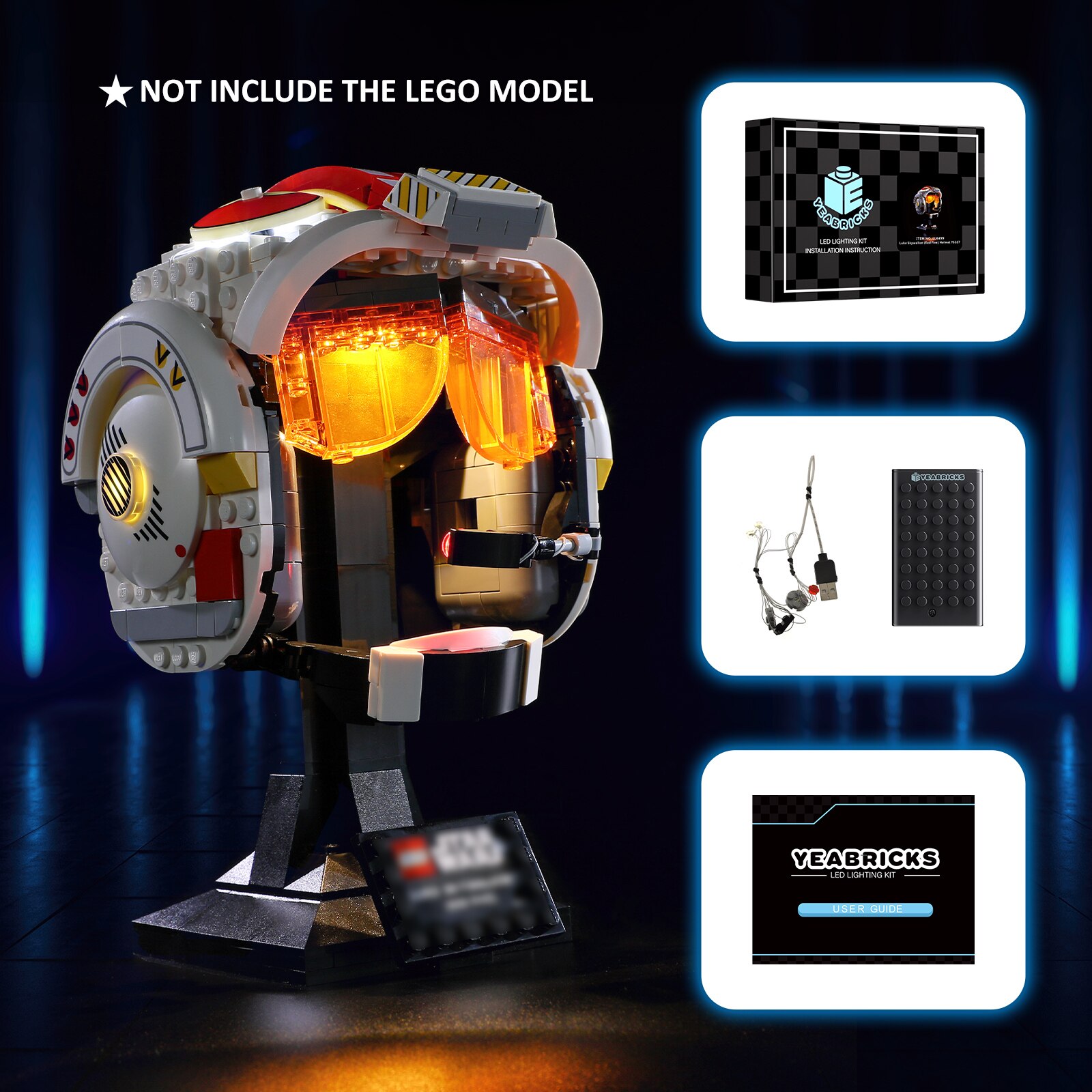 Cod yeabricks led light kit for 75327 red five helmet building blocks set bricks toys for children