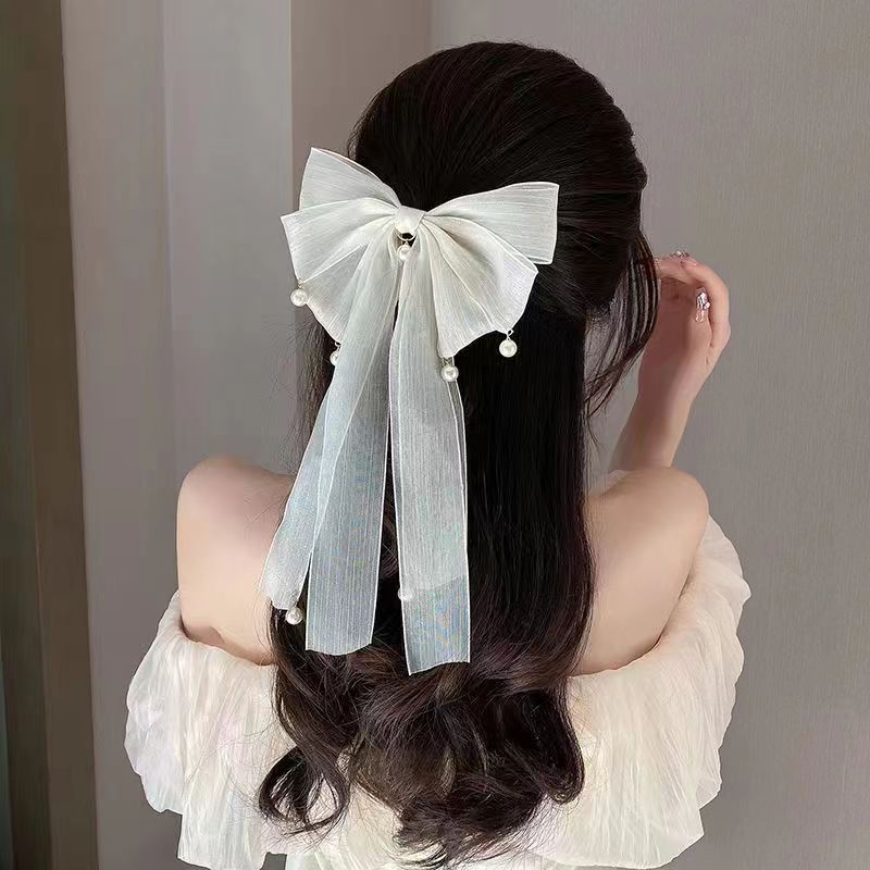Kẹp tóc nơ ngọc trai phía sau đầu cho nữ kẹp tóc