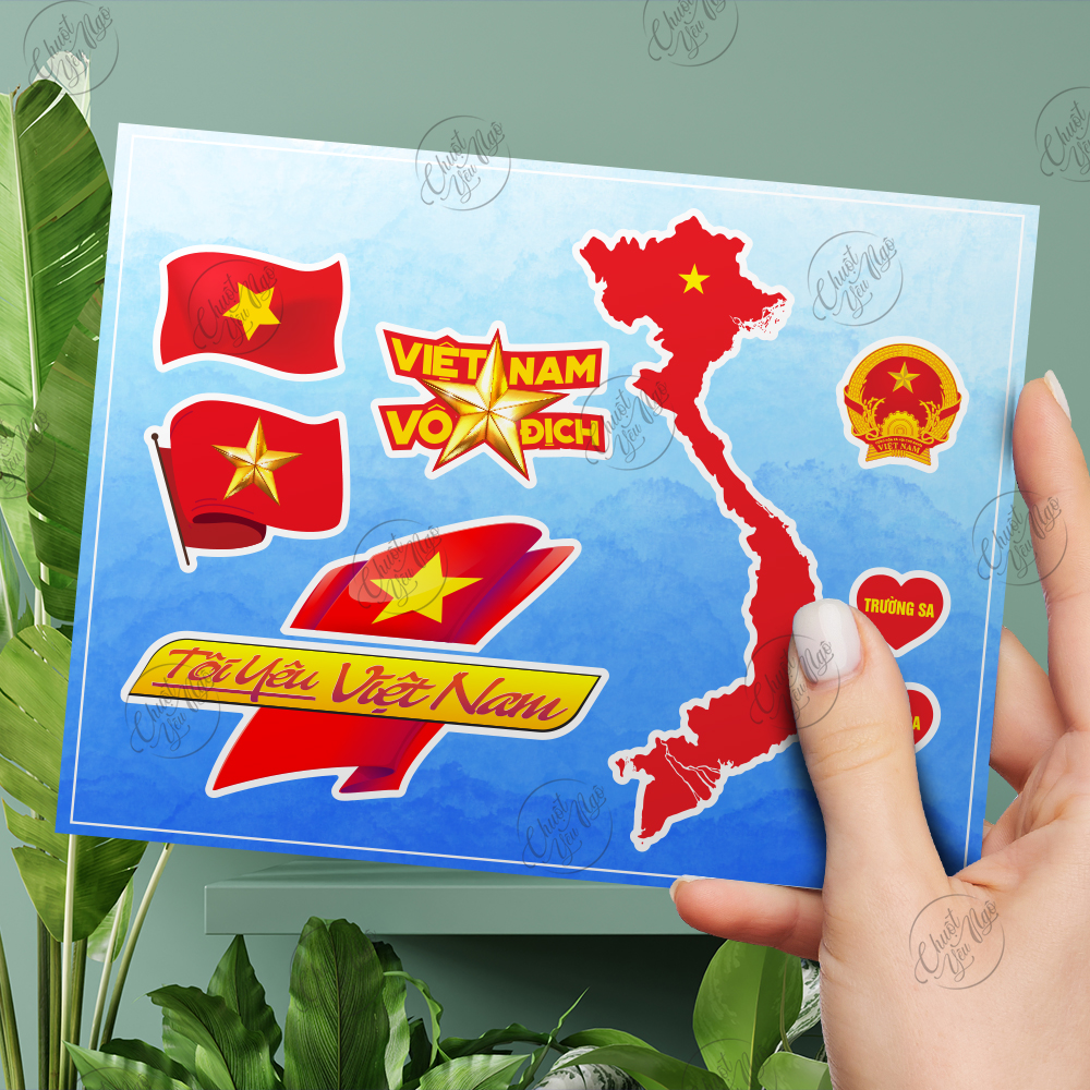Bộ hình dán sticker Tôi Yêu Việt Nam cổ vũ đá banh Việt Nam vô địch dán má nón bảo hiểm xe máy