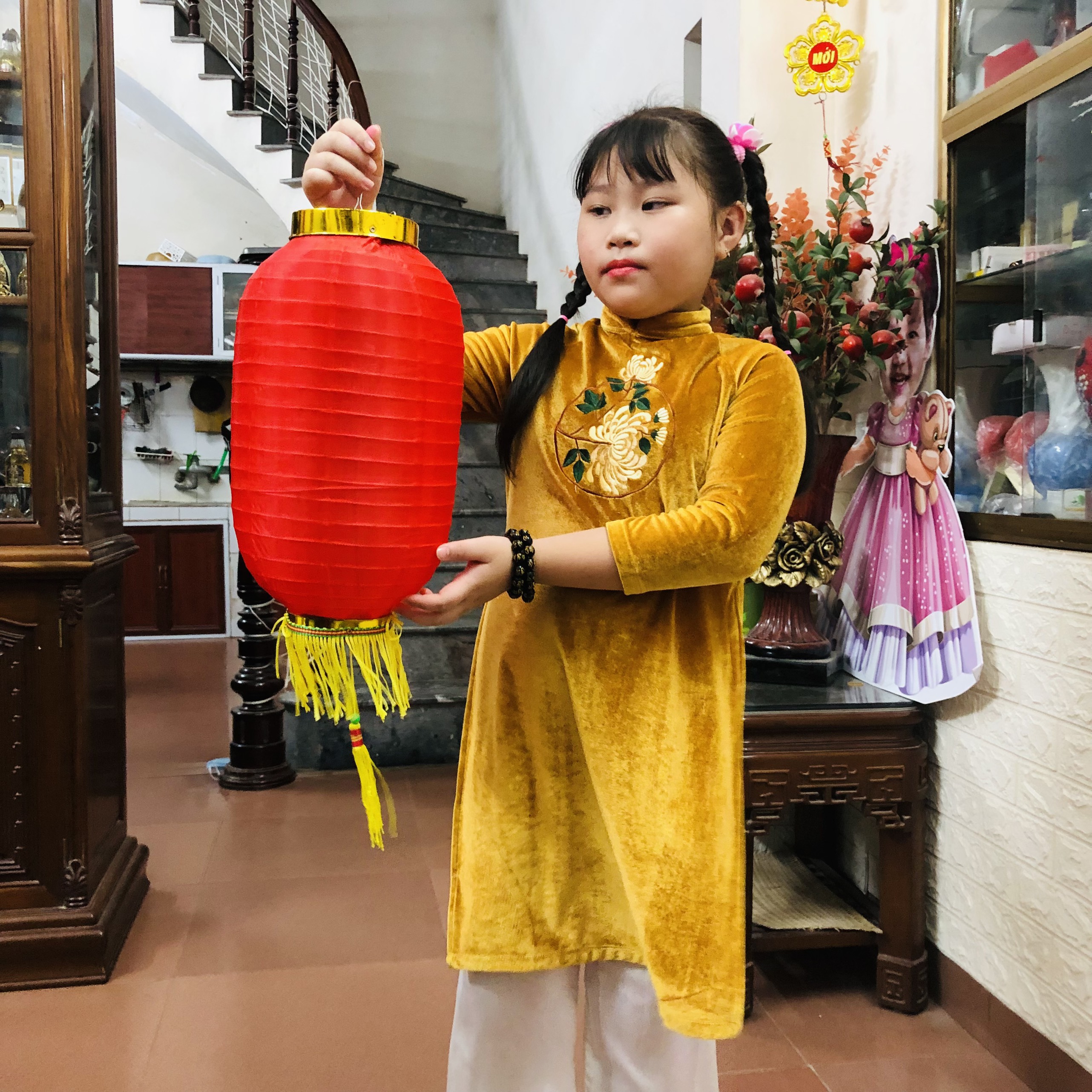 Đèn lồng trụ Vải Đỏ Phong Cách Nhật Bản Chống Thấm Nước