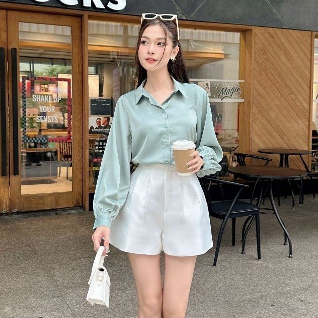 JOVEN Quần Short Cạp Cao Dáng Chữ A 2 Ly Basic Trẻ Trung