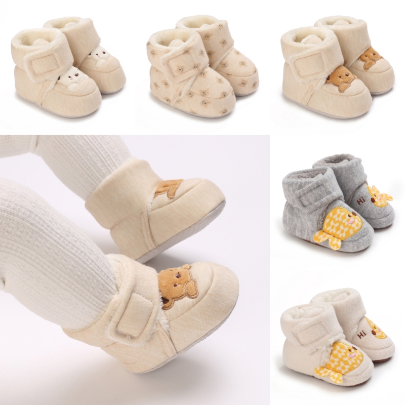 Giày Bốt Cổ Cao Đế Mềm Giữ Ấm Cho Bé 0-18 Tháng Tuổi