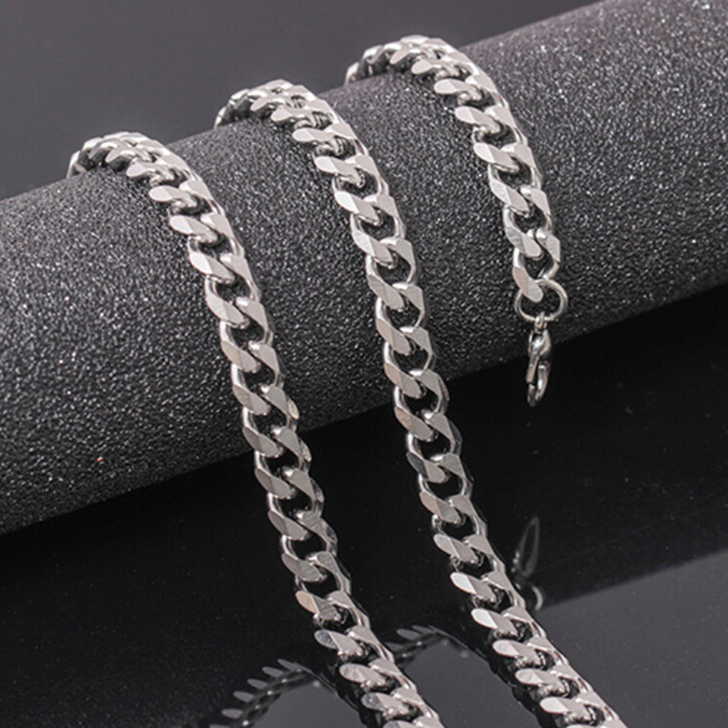 Size 4-6mm Men's Necklace Stainless Steel Cuban Link Chain Hip Hop