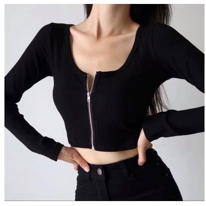 [HCM]Áo croptop tay dài khóa kéo