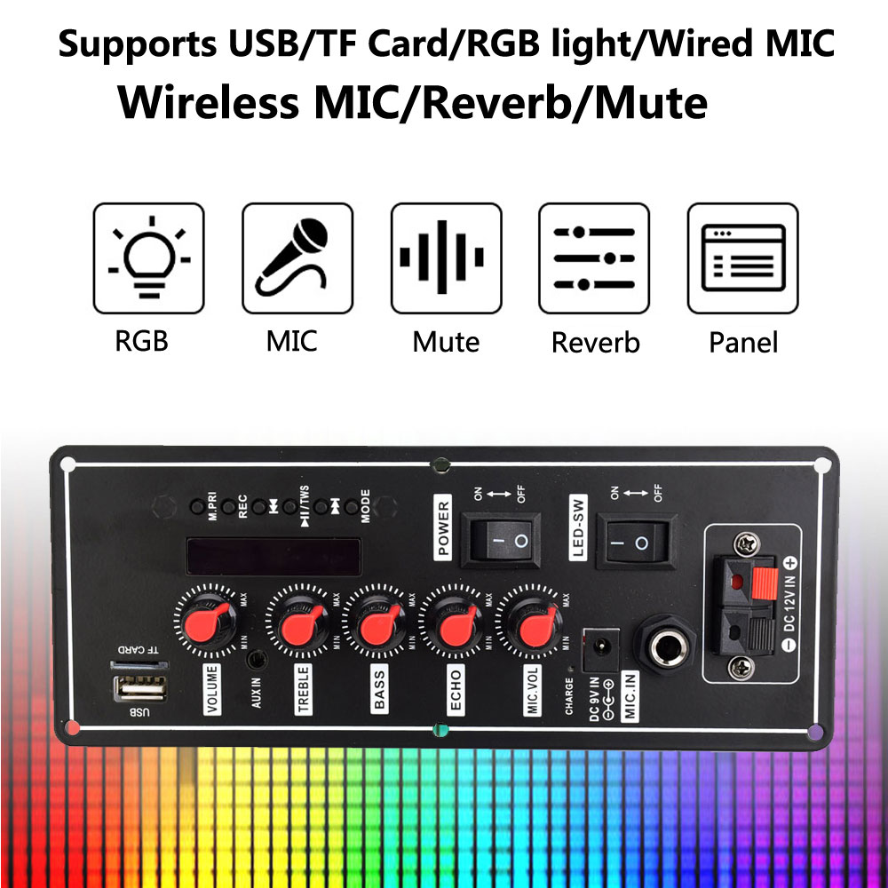 20W Bluetooth 5.0 bảng khuếch đại Xe Đẩy Loa Giải Mã Microphone Karaoke Amplificador FM Đài Phát Thanh AUX USB TF