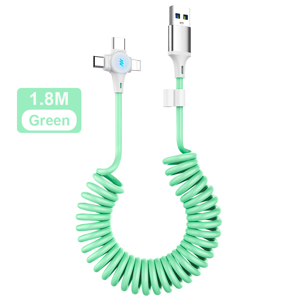 Vaorlo 3 in 1 spring usb cable 1.8m retractable 5a fast charging cable type-c/micro usb/lightning fast charge charger cord phone data cables