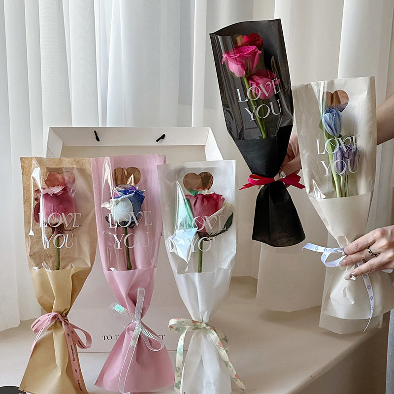 10pcs Single Rose Sleeves Flower Wrapping Bag Bouquet Packaging Bags ...