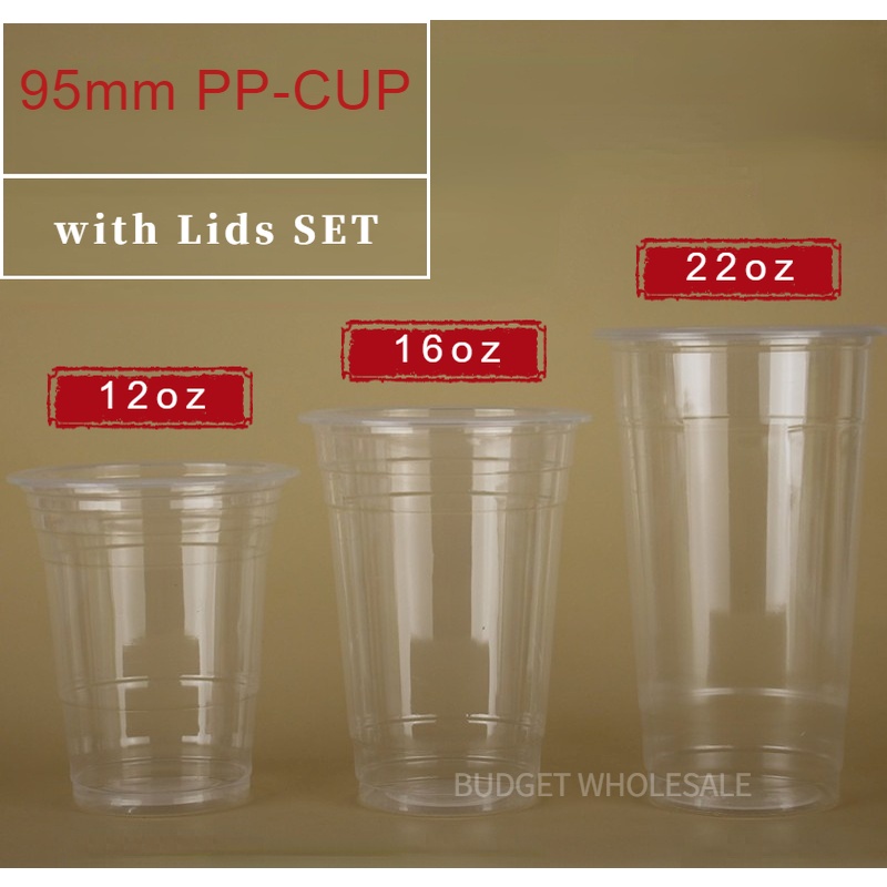 [100pcs] Plastic Pp Y Cup With Lids Set 8oz 12oz 16oz 22oz 95mm For Milktea Plastic Cups