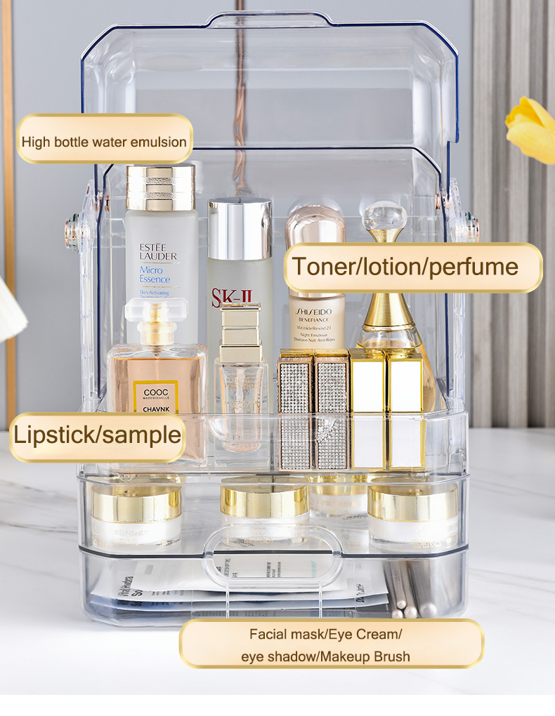 Cosmetic storage box Dustproof cover Large-capacity shelf Multifunctional storage box Desktop storage box Cosmetic storage box Dresser rack powder box