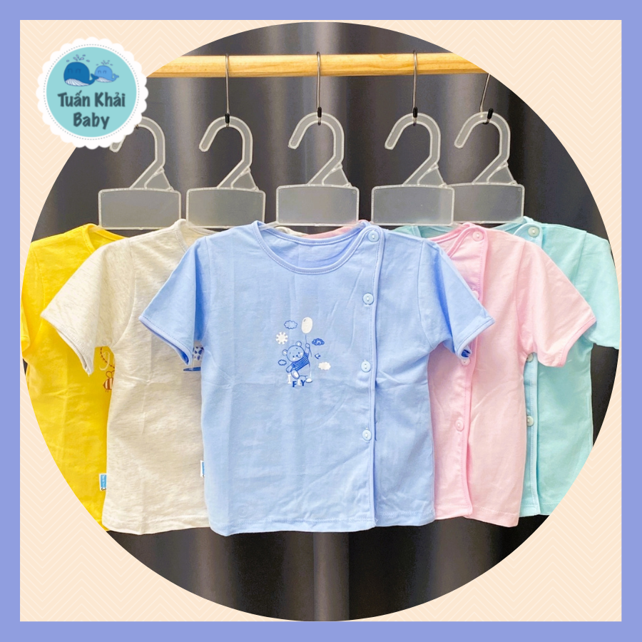 Túi 5 Áo sơ sinh cotton Thái Hà Thịnh | Mẫu Tay Ngắn Cài Nút Lệch Màu | Size 1 - 3 cho bé sơ sinh - 9 kg| Chất vải thun cotton 100% xịn đẹp mềm họa tiết xinh | Hàng Việt Nam| Áo sơ sinh| Quần sơ sinh |đồ bộ bé
