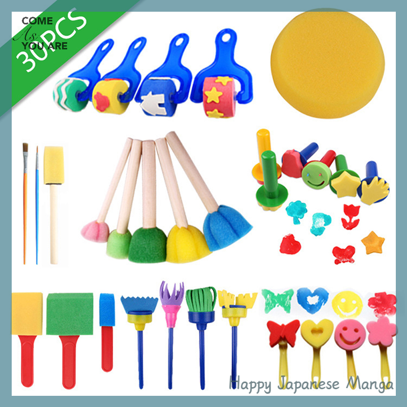 30pcs Sponge Painting Brushes Kit Mini Painting Kit Kid Drawing Brush Paint Set