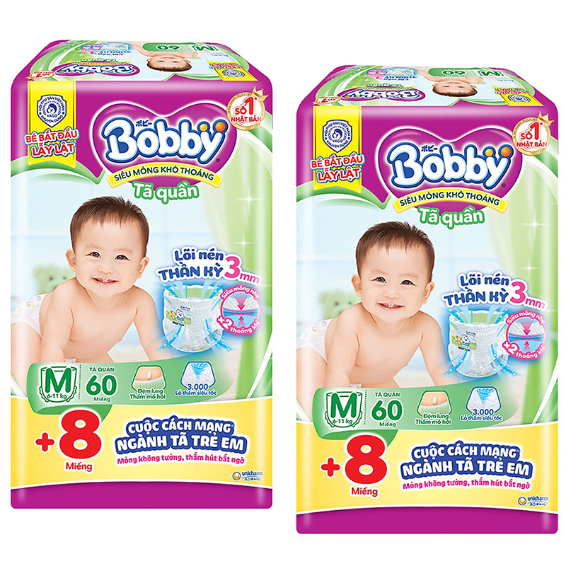 Tã quần Bobby size M 60+8 miếng (cho bé 6 - 11kg)
