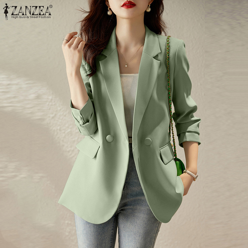 ZANZEA Korean Style Women Fashion 2PCS Elegant Suits Long Sleeve Blazer  Solid Loose OL Work Outfits #10