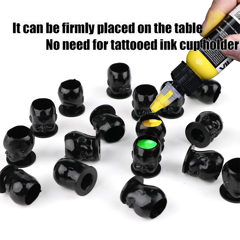 200pc Plastic Disposable Tattoo Ink Cups Child Doll Shape With Base Pigment Clear Holder Container Cap Tattoo Accessory Supplies. 