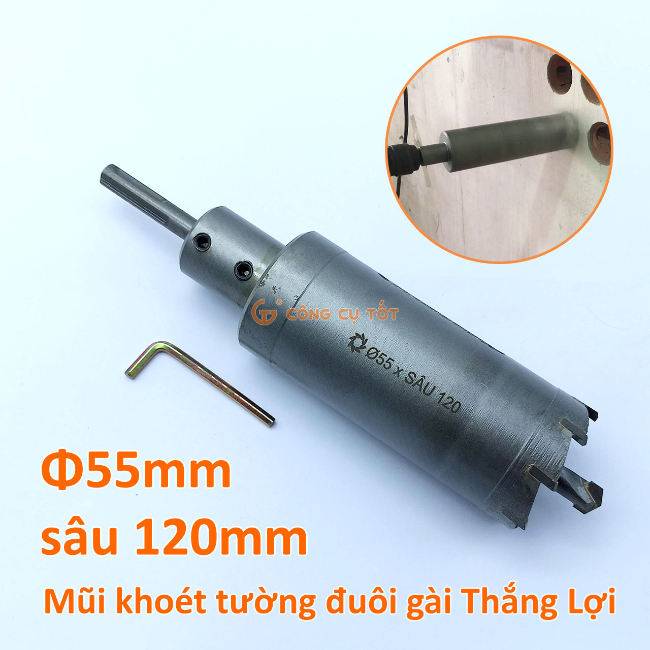 Mũi khoan khoét lỗ bê tông chuôi gài Thắng Lợi sâu 120mm, 200mm