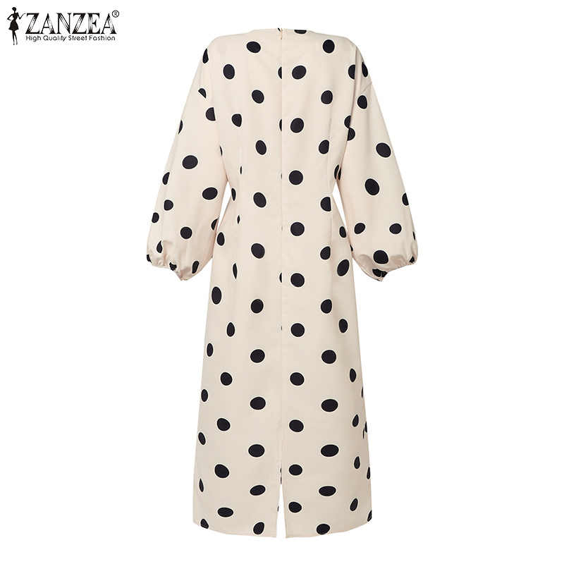 ZANZEA%20Korean%20Style%20Women's%20Dresses%20Elegant%20Fashion%20Long%20Sleeve%20Polka%20Dots%20Elastic%20Waist%20Bodycon%20Dress%20-%20Image%207