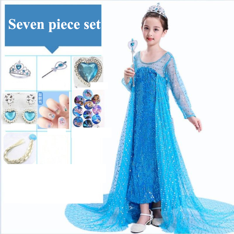 Oberni children's dress Girls' new mesh Elsa princess dress Long Party Princess Dress Children's performance clothing