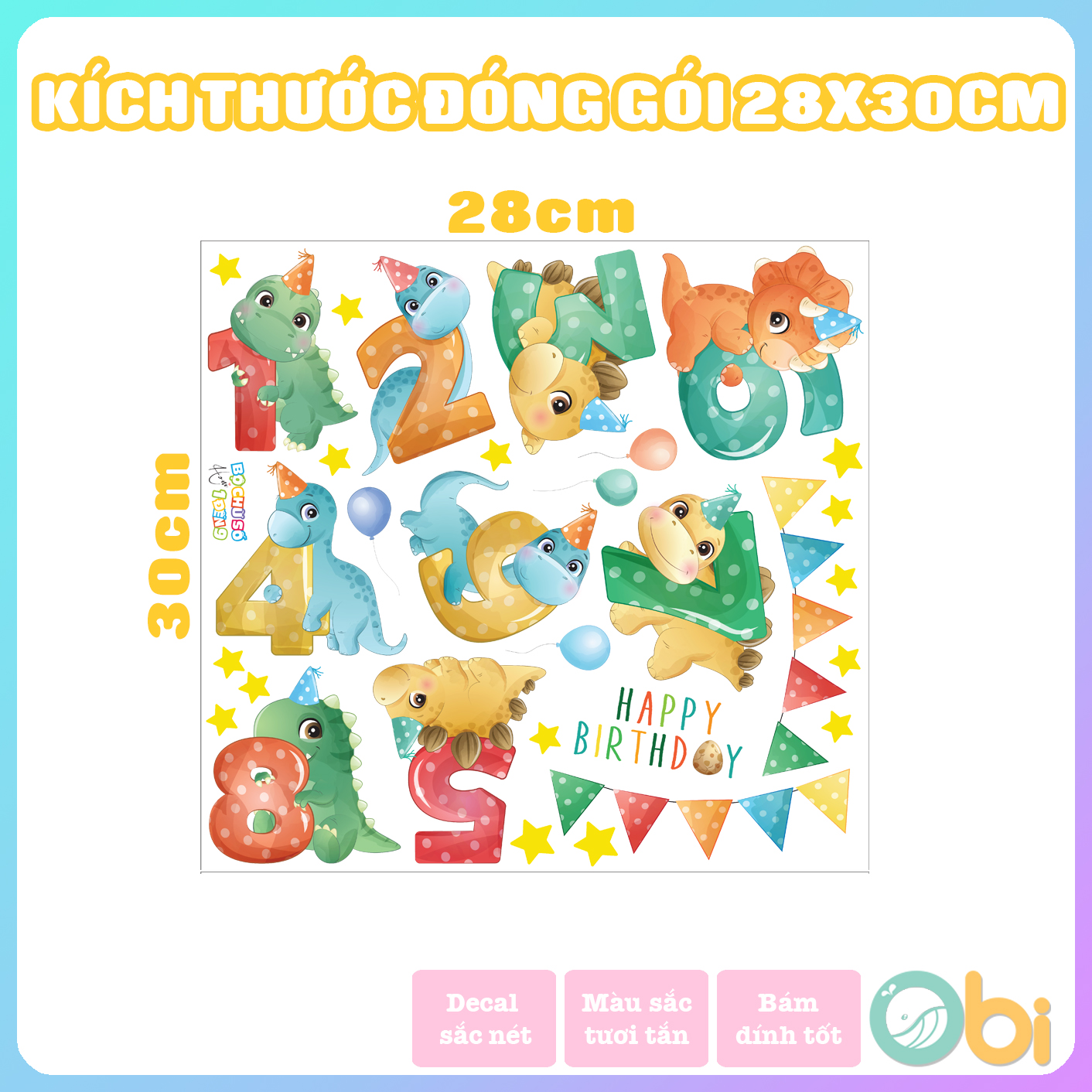 Decal Dán Tường Cho Bé - Bảng Chữ Số Khủng Long Obi