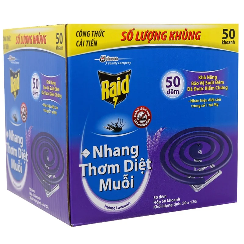 HỘP 50 KHOANH NHANG MUỖI RAID HƯƠNG LAVENDER