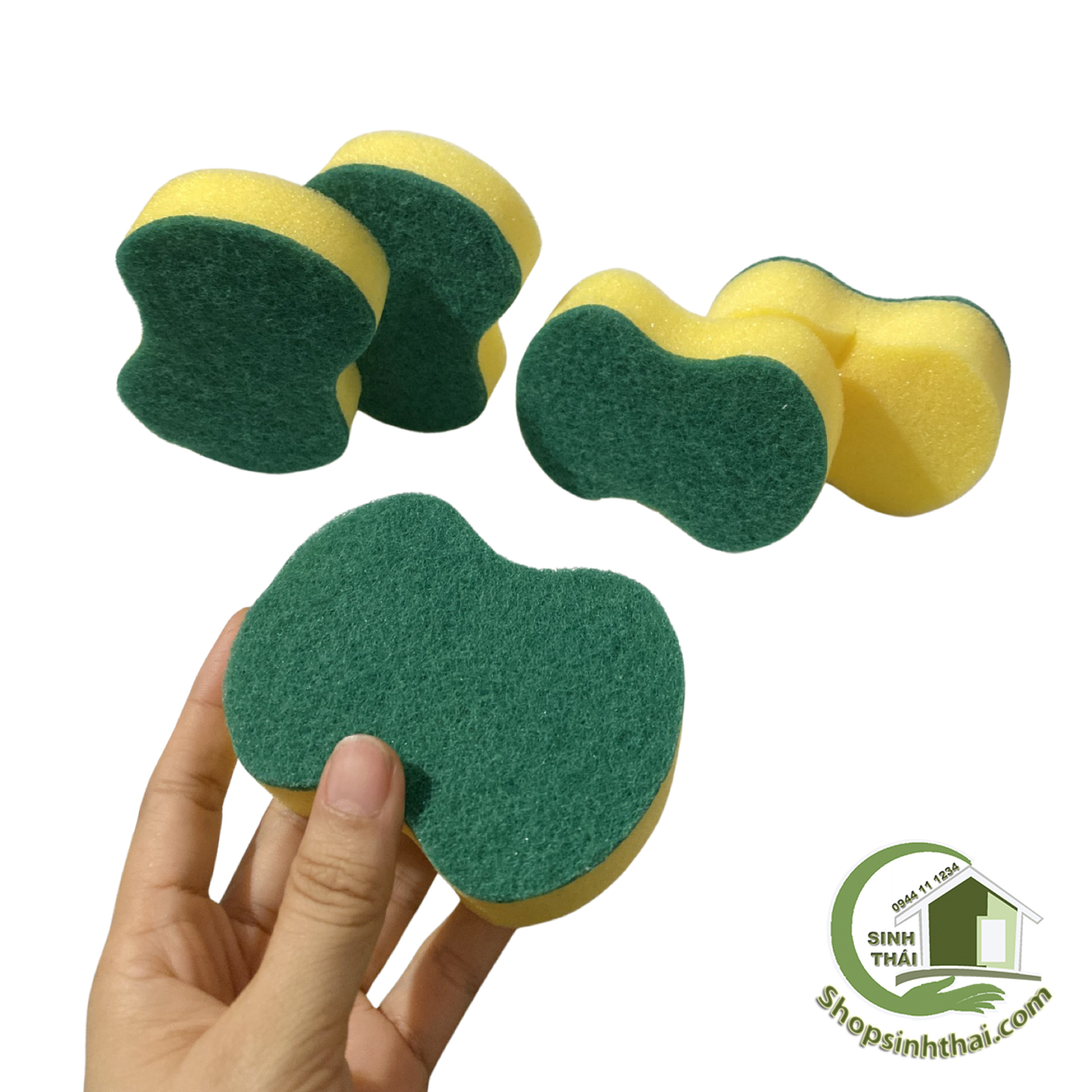 Miếng rửa chén bát cước xanh hình số 8 có mút bọt biển [ 1 miếng ]