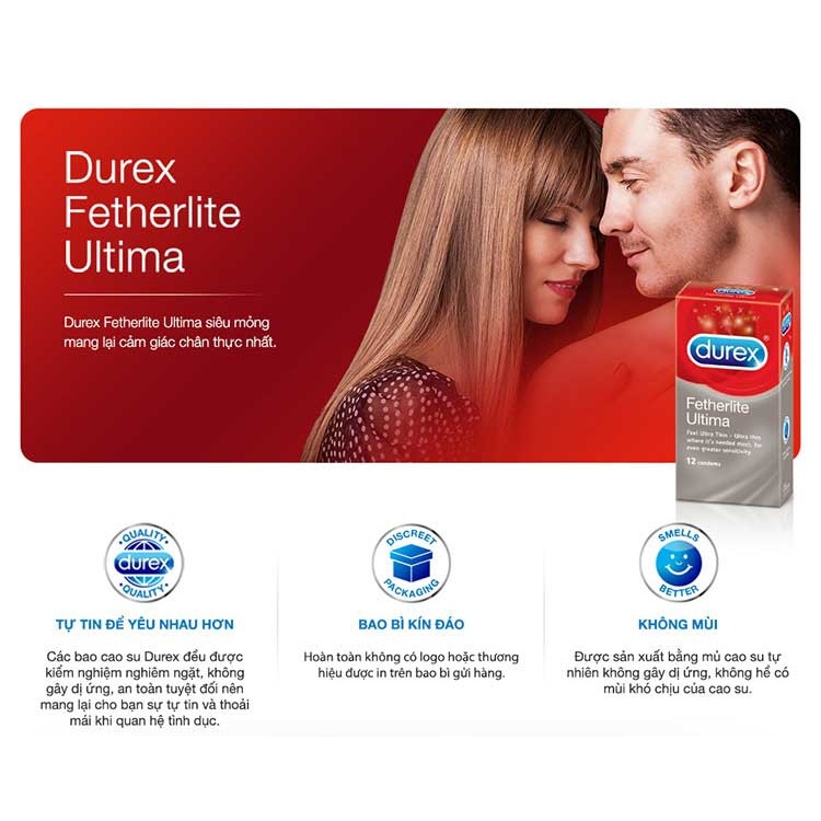 Bao cao su siêu mỏng Durex Fether Ultima NEW , bcs siêu mỏng chống xuất tinh sớm
