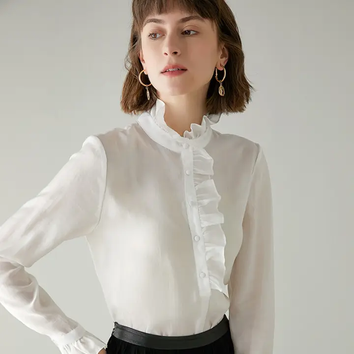 Parchment Raw Silk Top with Stand Collar