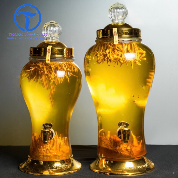BÌNH NGÂM RƯƠU SÂM THỦY TINH   Phú Hoà 4 LÍT CÓ VAN