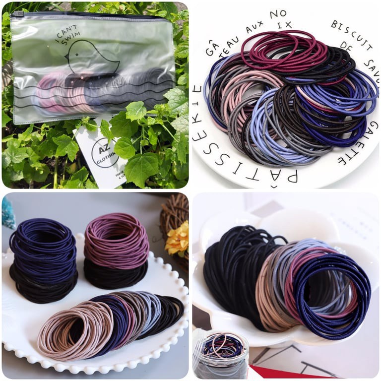 (HCM) (100)Set 100 dây buộc tóc trơn kèm túi zip siêu xinh
