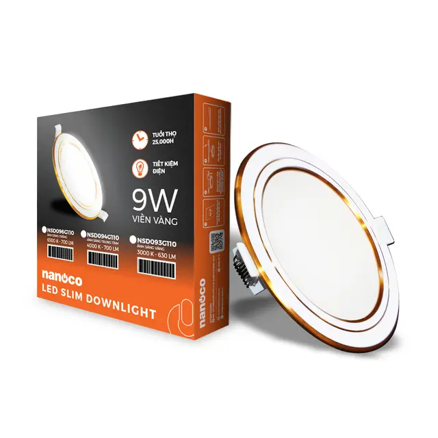 Đèn LED Nanoco Downlight Siêu Mỏng - Hera Series Viền Vàng