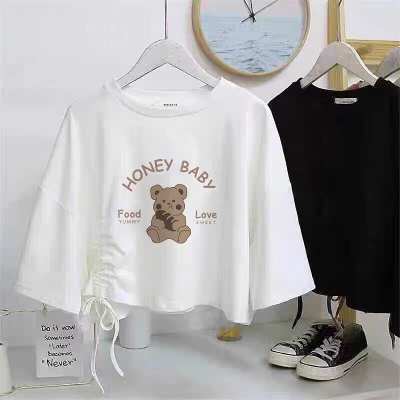 ÁO CROPTOP DÂY RÚT IN HÌNH KUTE