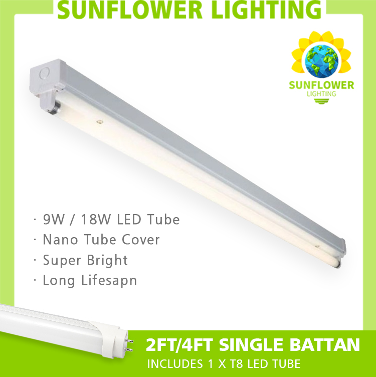 Single Batten Fitting With 1 6000k LED Tube Included 