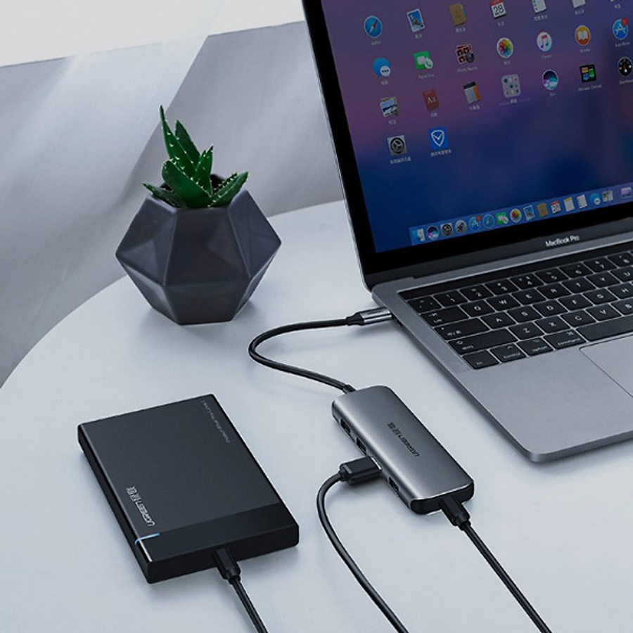 Bộ chia USB Type C ra 4 cổng USB 3.0 Ugreen 50980 có nguồn phụ  - HapuStore