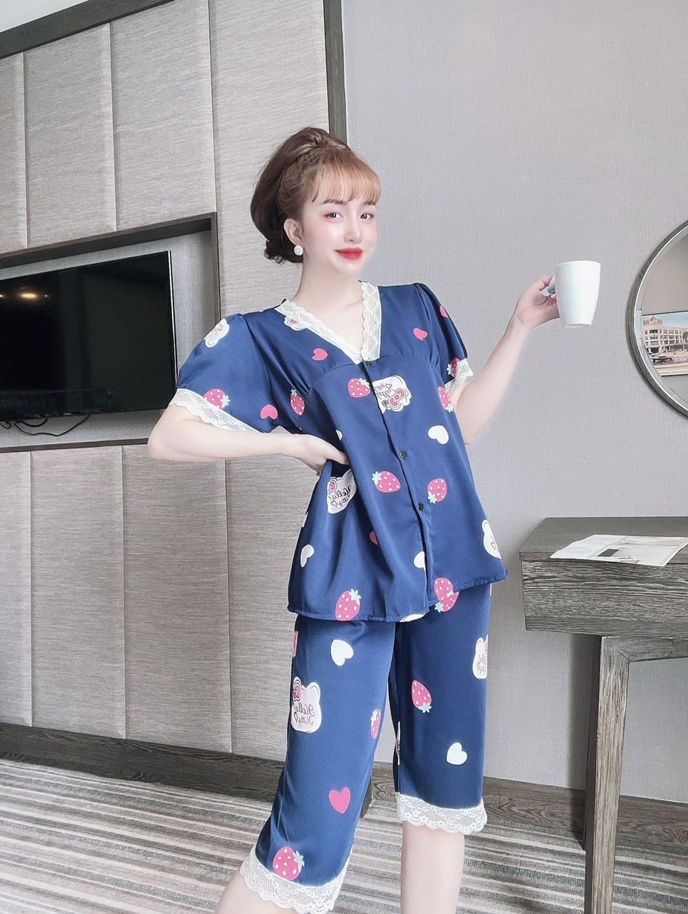 Đồ Bộ Mango Quần Ngố , Xinh Yêu ( dưới 60kg) - Mẫu mặc sp thật