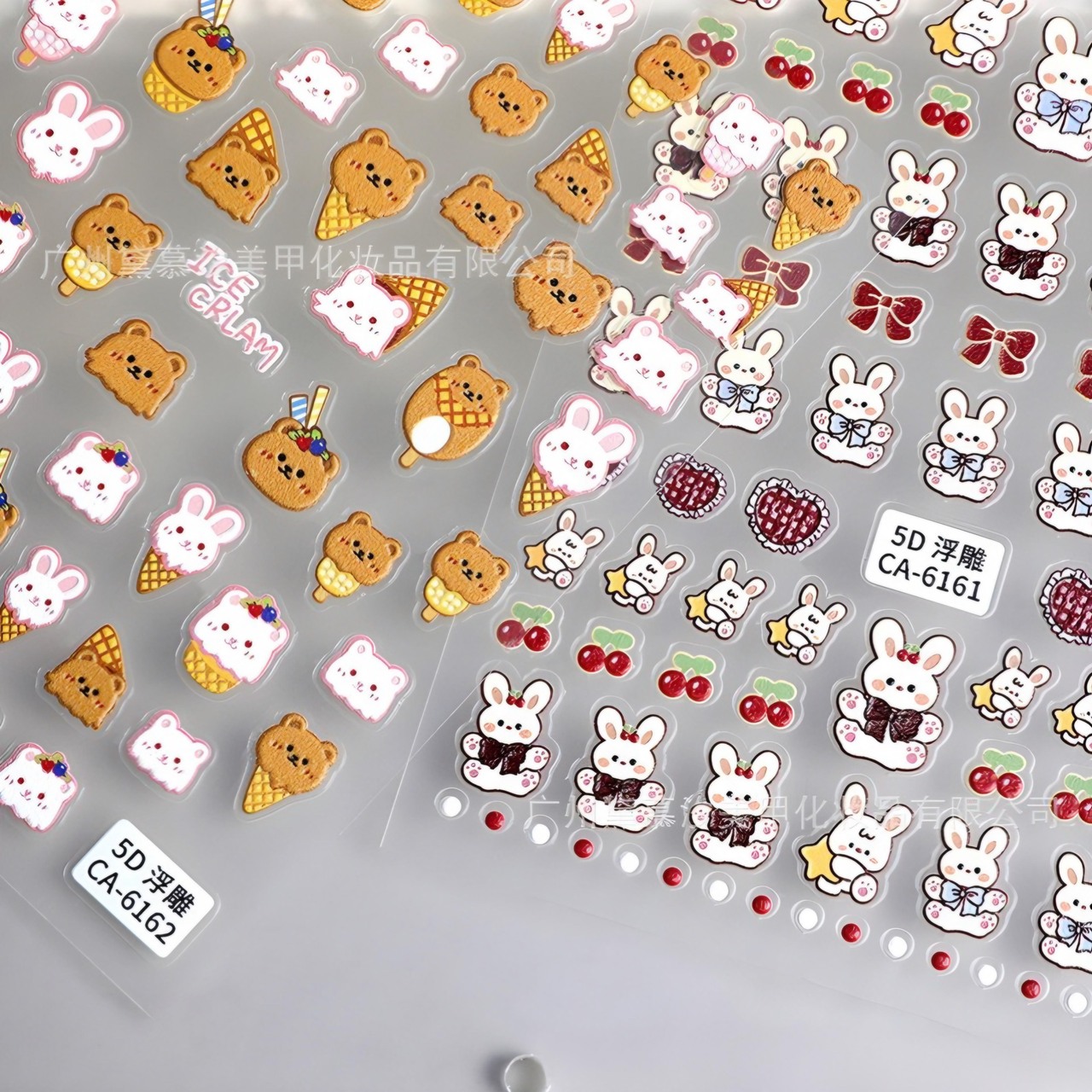 Sticker Nail 5D Lụa Nổi | Thỏ & Gấu Kem | Hình Dán Móng Tay CA