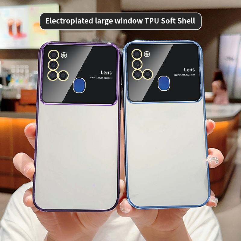 Clear Plating Phone Case For Samsung Galaxy A21S Case SamsungA21S Transparent Shockproof With Camera Protection Soft Cover