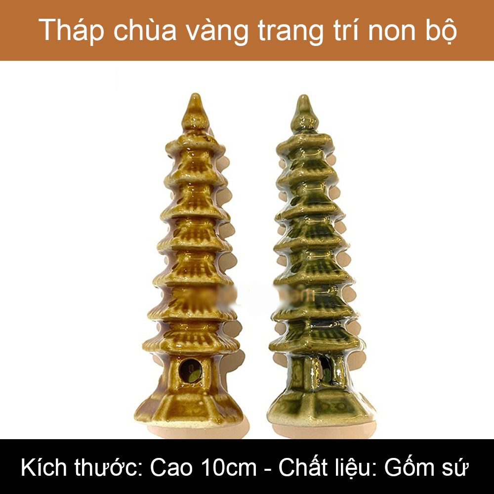 Tháp chùa vàng gốm sứ phụ kiện cho thác nước phong thủy An Nam Decor