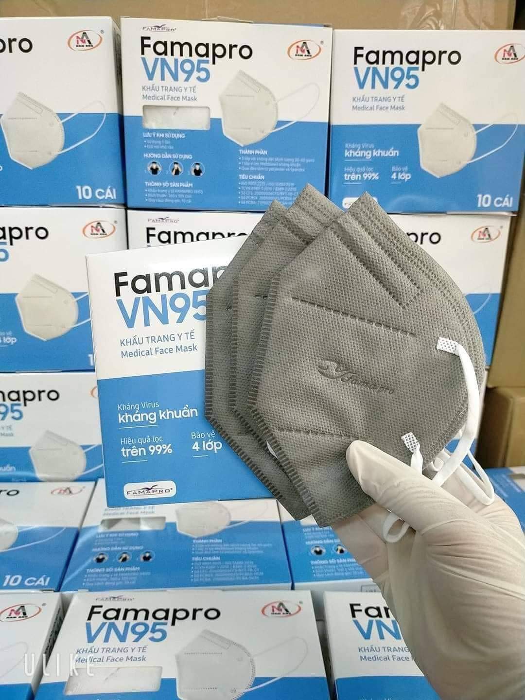 Khẩu trang vn95 famapro 1 hộp 10 cái - 1 thùng 500 cái combo 10-50-100-200-500 cái