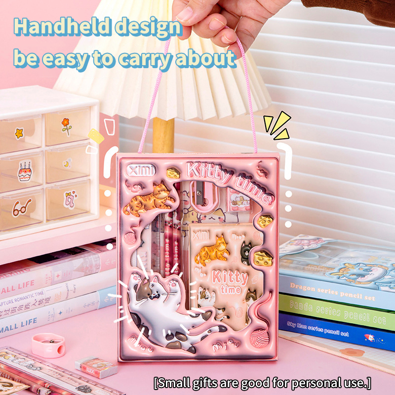 6in1 Stationery Set 3D Cartoon Handheld Stationery Set Children's Learning Gift Box Learning Stationery Students Study Supplies. 