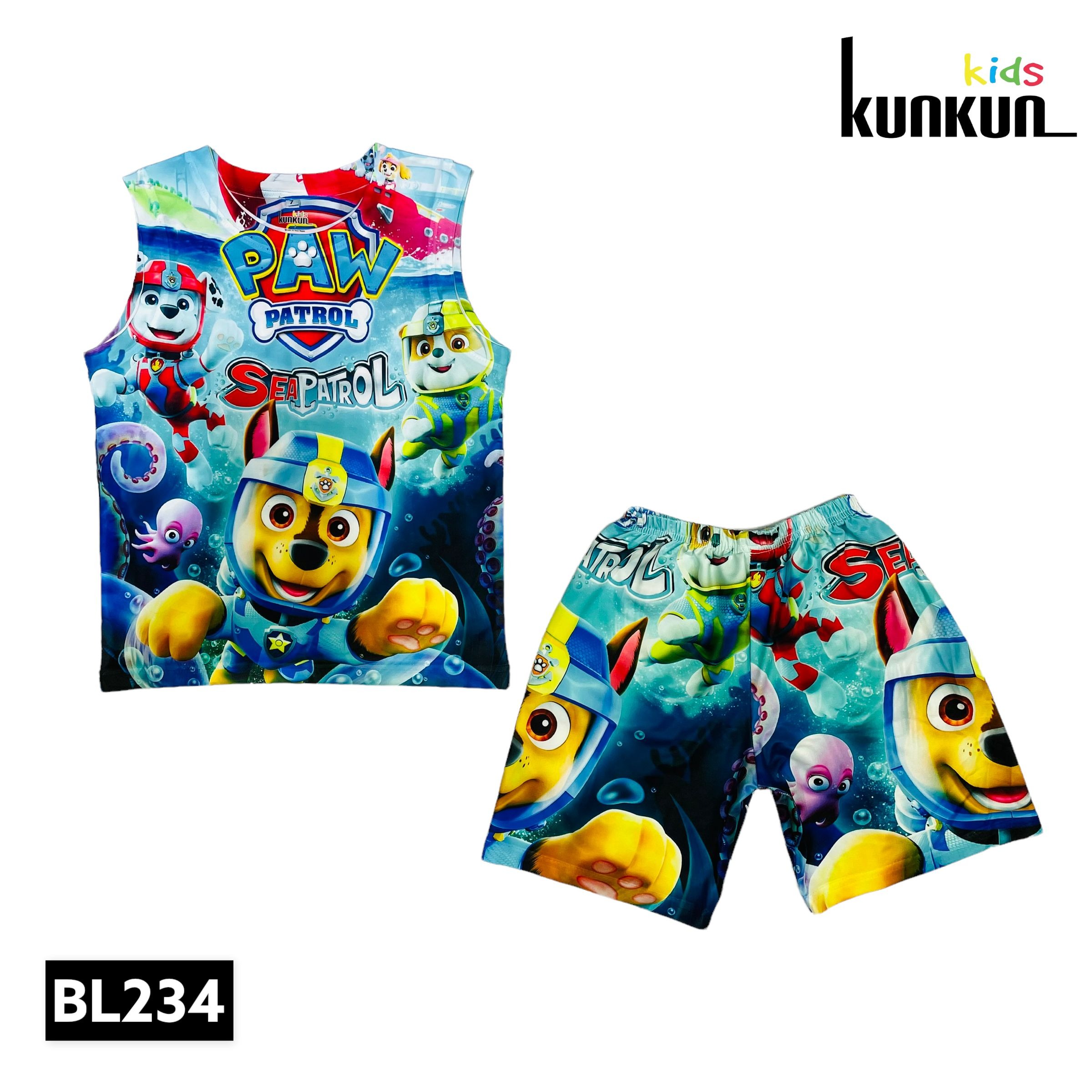 Bộ ba lỗ bé trai Thun lạnh thoáng mát In 3D hình Tuần Tra Biển Kunkun BL234 - Quần áo bé trai size đại cho bé từ 10kg - 60kg