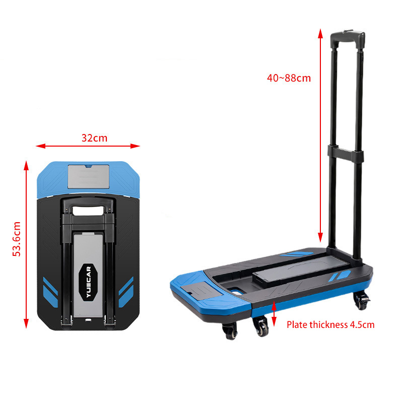 Car mounted universal wheel folding small cart pull rod pulley folding small cart aluminum alloy flat cart for pulling goods for household use