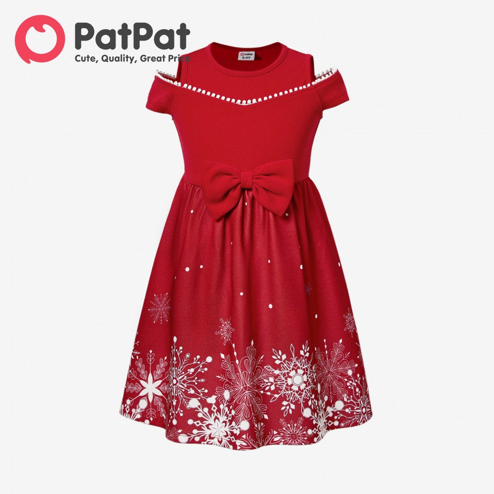 PatPat Mommy & Me New Year Women Dress Red Snowflake Print Red Off-shoulder/Open-shoulder Sleeveless Dresses
