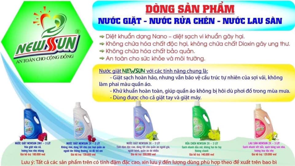 NƯỚC GIẶT NEWSUN 2X DIỆT KHUẨN ( DUNG TÍCH 3 LÍT )
