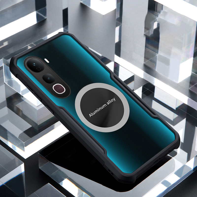 For Vivo Y400 Phone Case Ultra Thin Clear Transparent Car Navigation Matel Radiating Ring Soft Air Cushion Shockproof Armor Cover for Vivo Y400 Cover Casing HP.