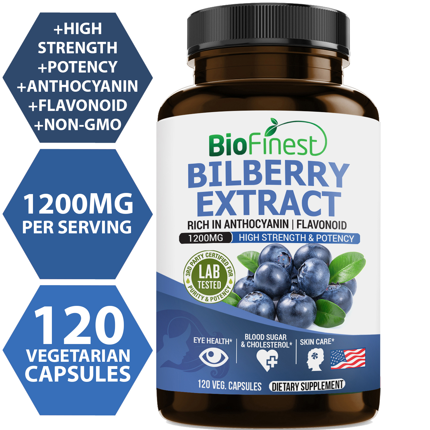 Biofinest Bilberry Extract 1200mg Anthocyanin Antioxidant Vitamins