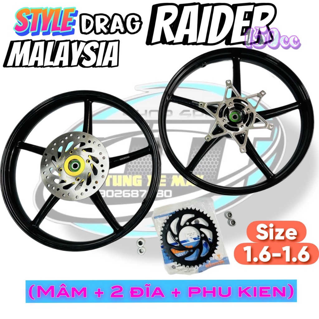 Vành mâm 5 cây style drag malaysia - ex135 / ex150 / ex155 / winner / sonic / raider fi