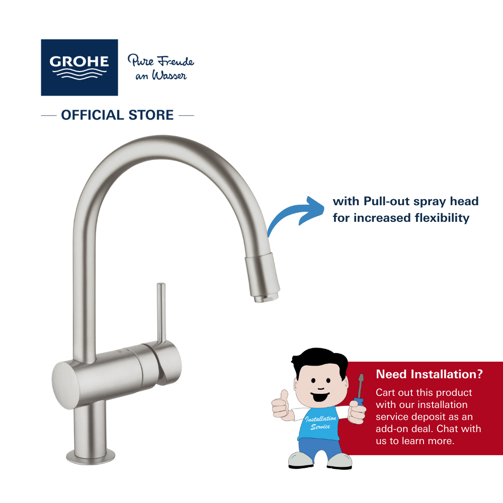GROHE Minta CSpout Kitchen Mixer with Pull Out Mousseur