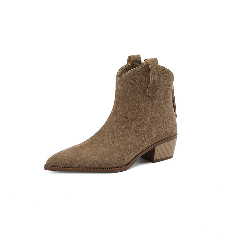 Winter Classic Chelsea Boots for Woman Real Suede Pointy Toe Wedges Heel Ankle Boots Simple Comfortable Cowboy Boots Female