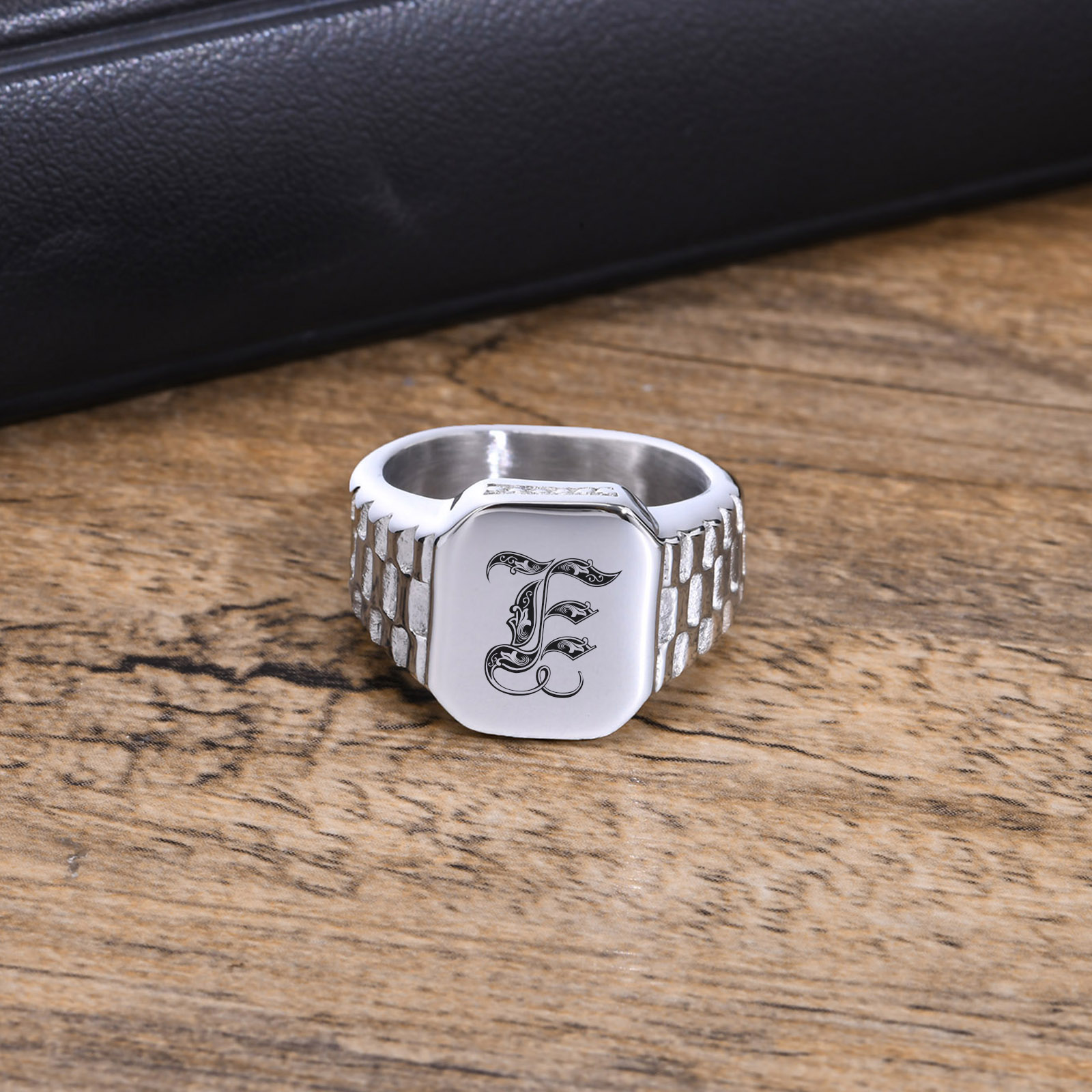 Vnox Free Personalized Engraving Customized ID Name Initials Logo Image Rings for Men Boys,Stainless Steel Royal Initial Signet Ring Jewelry,Birthday Christmas Aniversary Gift for Him