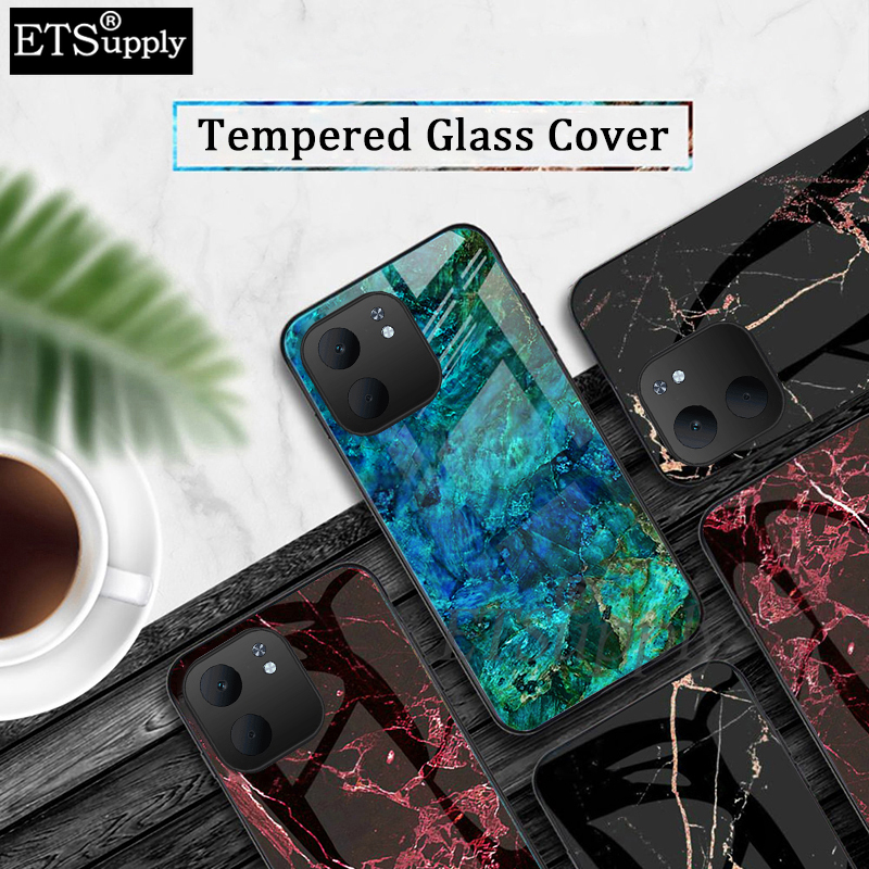 Phone case OPPO A5X Fashion Marble Tempered Glass Protector Soft Frame Silicon Back Cover OPPO A5X Case.