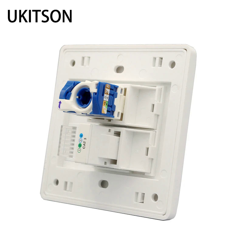 [UKITSON]White Faceplate Tool-free CAT6 RJ45 Network Socket With CAT3 ...